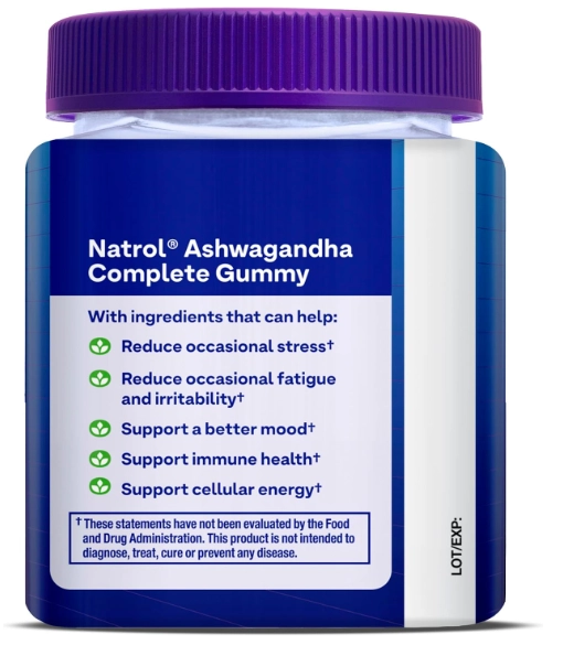 Ashwagandha 125mg, 3 em 1 Daily Stress Support, 30 Gomas Sabor Morango, Natrol