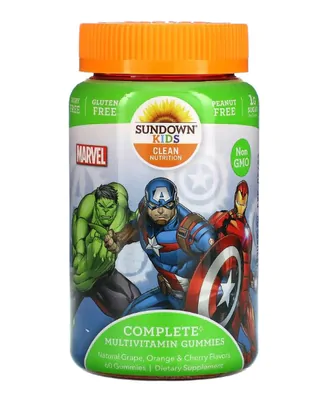Multivitamínico Kids Vingadores, Sabor  Uva Laranja e Cereja, 60 Gomas, Sundown