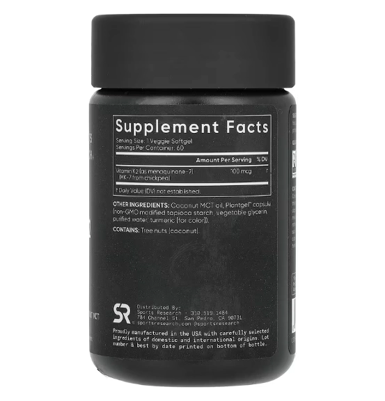 Vitamina K2, À Base de Plantas, 100mcg, 60 Softgels, Sports Research