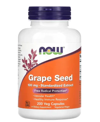 Grape Seed, Semente de Uva, Extrato Padronizado, 100mg, 200 Cápsulas, Now