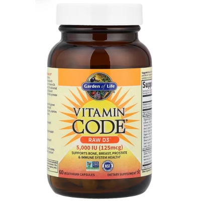Vitamina Code RAW D3, com Vitamina D 5000UI, 60 Cápsulas, Garden Of Life