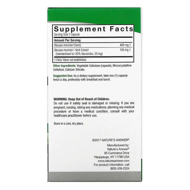 Bacopa, 500 mg, 90 Cápsulas, Nature's Answer