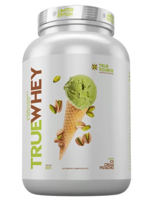True Whey, Hidrolisado e Isolado, 837g, Sabor Sorvete de Pistache, True Source