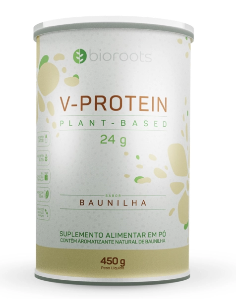 Proteína V-protein Plant Based, Sabor Baunilha, 450g, Bioroots
