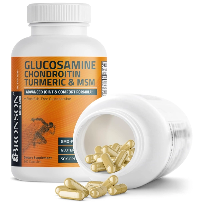Glucosamina Condroitina com Turmeric e MSM, 360 Cápsulas, Bronson