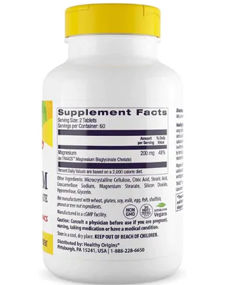 Magnésio Bisglycinate Chelate 200mg, 120 Tablets, Healthy Origins