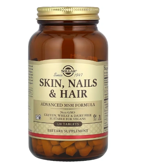 Skin Nails Hair, Pele Unhas e Cabelo, Fórmula com MSM, 120 Comprimidos, Solgar