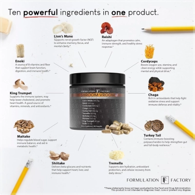 Shroom Vroom, Clareza Mental, Concentração e Energia Natural, 120 Cápsulas, Formulation Factory