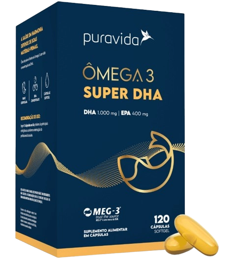 Ômega 3, Super DHA, 120 Cápsulas, PuraVida