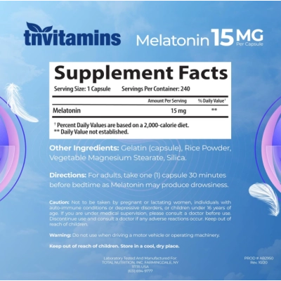Melatonina 15mg, 240 Cápsulas, Tnvitamins