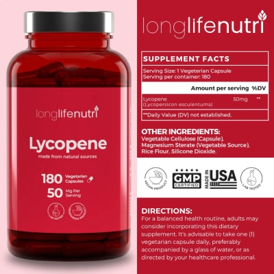 Licopeno 50mg, 180 Cápsulas, Long Life Nutri