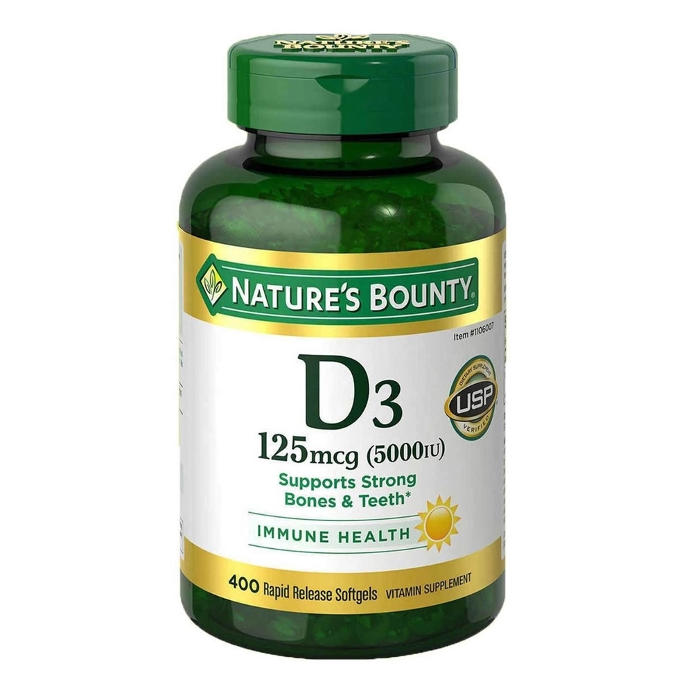 Vitamina D3, 125 mcg, 5000 UI, 400 Capsulas softgel, Nature's Bounty