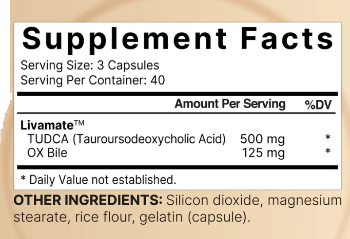 TUDCA, 500mg com OX Bile 125mg por porção, 120 cápsulas, NatureBell