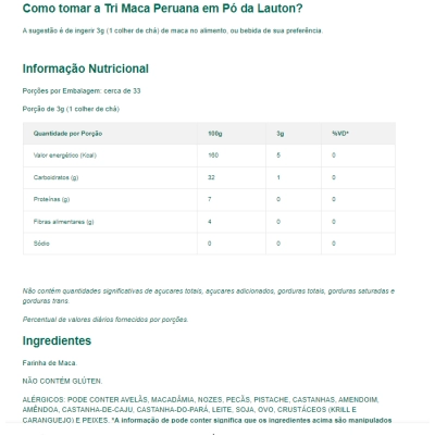Tri Maca Peruana Premium, 100g em Pó, Lauton Nutrition