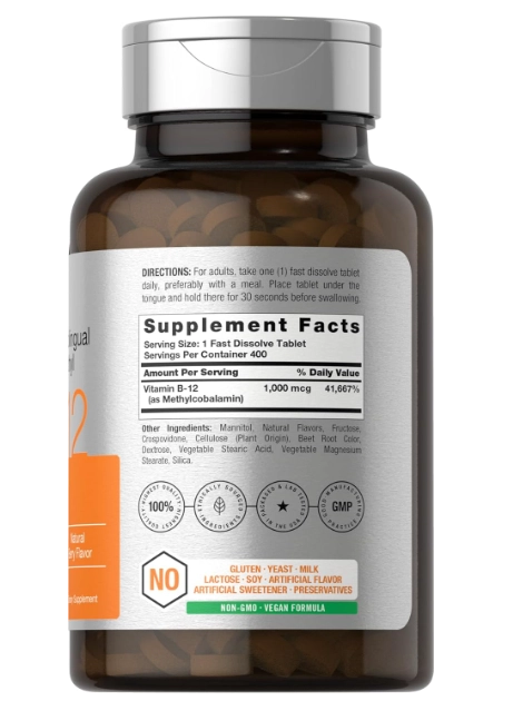 Vitamina B12 Metilcobalamina 1000mcg, 400 Comprimidos Sublinguais, Horbaach 