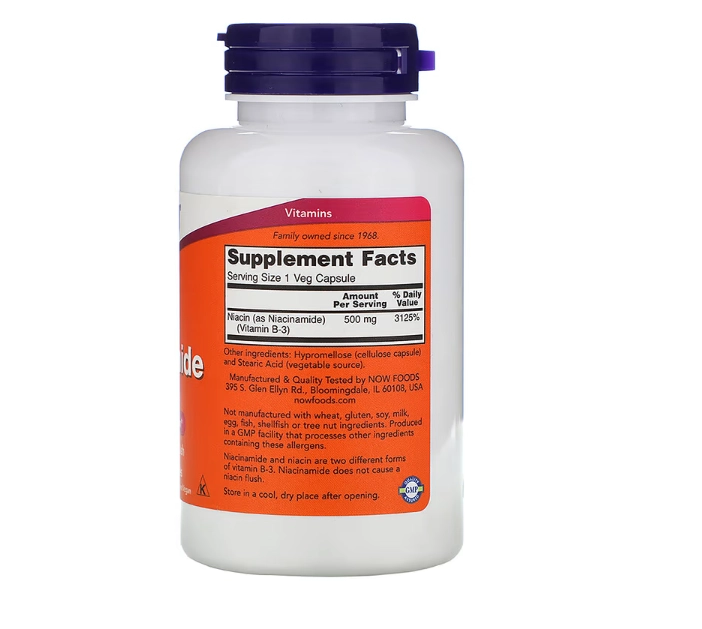 Niacinamida, 500 mg, 100 Cápsulas, Now