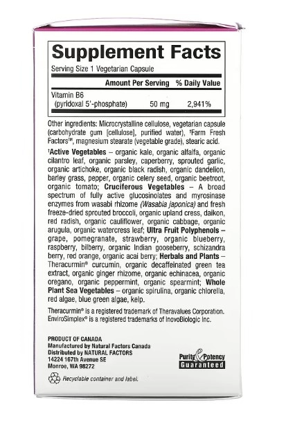 BioCoenzymated, B6, Fosfato de Piridoxal, 50mg, 30 Cápsulas, Natural Factors