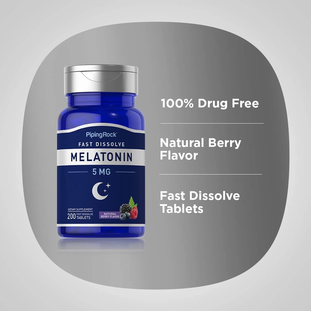 Melatonina 5mg, 200 Comprimidos Sublingual, Frutas Vermelhas, PipingRock