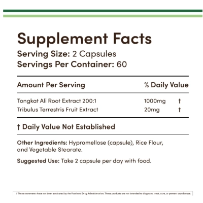 Tongkat Ali com Tribulus Terrestris 1020mg por Dose, 120 Cápsulas, Double Wood