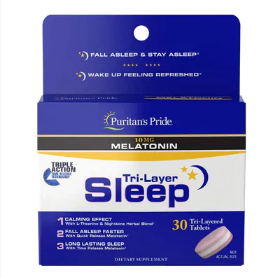 Melatonina 10mg, Tri-Layer Sleep Complex, 30 comprimidos, Puritan's Pride