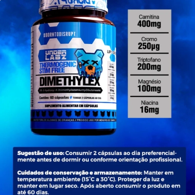 Dimethylex Thermogenic Stim Free, Queima de Gordura, 60 Cápsulas, Under Labz