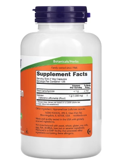 Valeriana Root, 500mg, 250 capsulas, Now