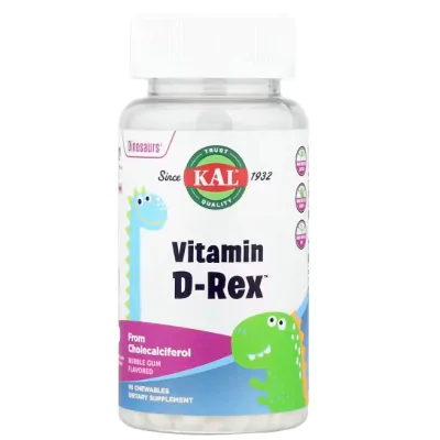 Vitamin D-Rex 10mcg, 90 Cápsulas Mastigáveis Dinosaurs, KAL 