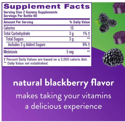Melatonina 5mg, 120 Gomas, Sabor Blackberry, Vitafusion