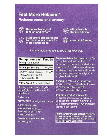 CalmAid,  Óleo de Lavanda Clinicamente Estudado 80mg, 30 Cápsulas, Nature's Way
