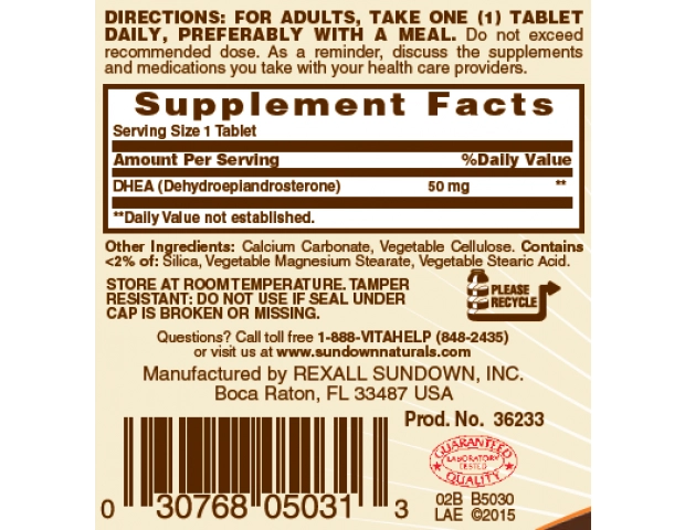 Dhea, 50mg, 60 comprimidos, Sundown