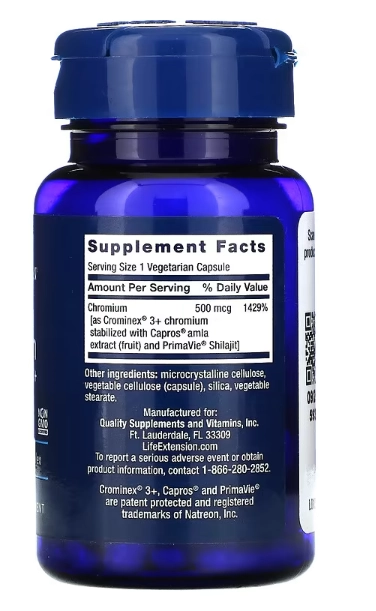 Cromo Otimizado com Crominex 3+, 500mcg, 60 Cápsulas, Life Extension