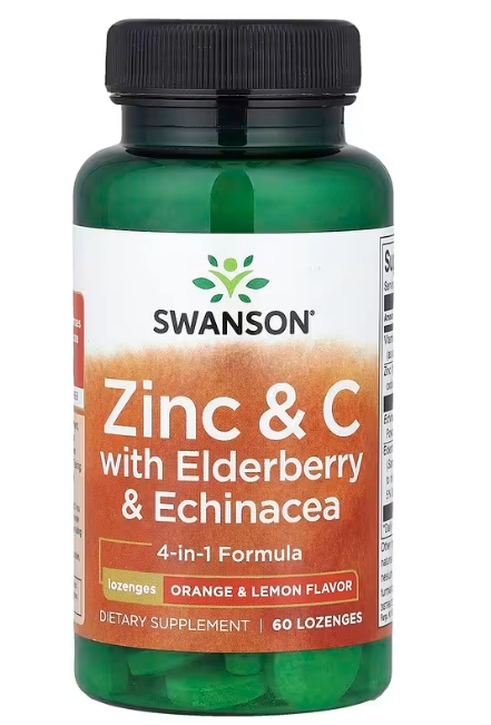 Zinco e C com Sabugueiro e Echinacea, 60 Pastilhas Sabor Laranja e Limão, Swanson