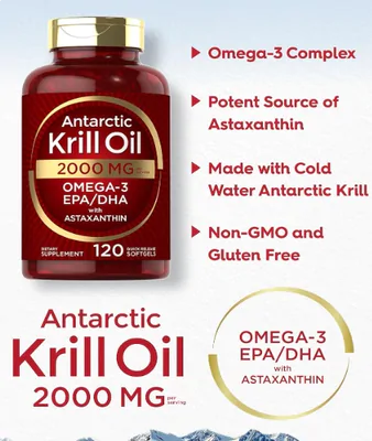 Óleo de Krill Antártico, 2000mg, 120 Cápsulas, Carlyle