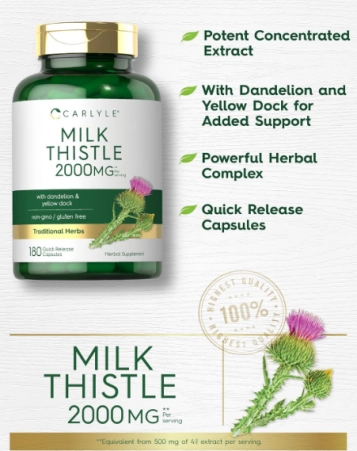 Milk Thistle, Complexo de Cardo Mariano, 2000mg, 180 Cápsulas, Carlyle