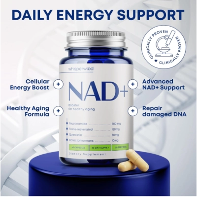 NAD+ 500mg, Ribosídeo de Nicotinamida, Resveratrol e Quercetina, 60 Cápsulas, Whisperwood