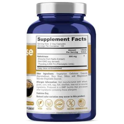 Nattokinase, 800mg, 4000 FU, 200 Cápsulas, NusaPure