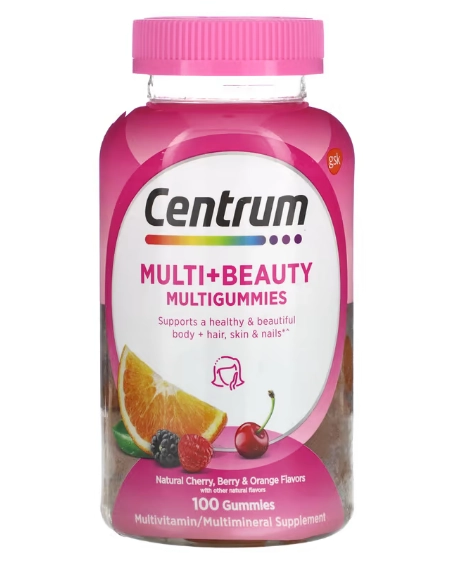 Centrum Multi + Beauty Multigummies, 100 Gomas Sabor Cereja Natural, Baga e Laranja