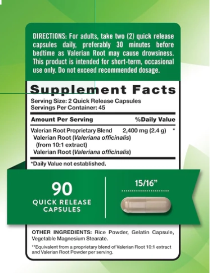 Valerian Root 2400mg, 90 Capsulas, Nature's Truth