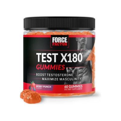 Test X180 Gummies, Força, Energia e Performance no Treino, 60 Gomas Berry Punch, Force Factor