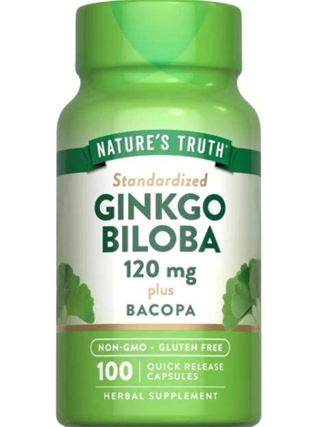 Extrato de Ginkgo Biloba 120mg, Com Bacopa, 100 cápsulas, Nature's Truth