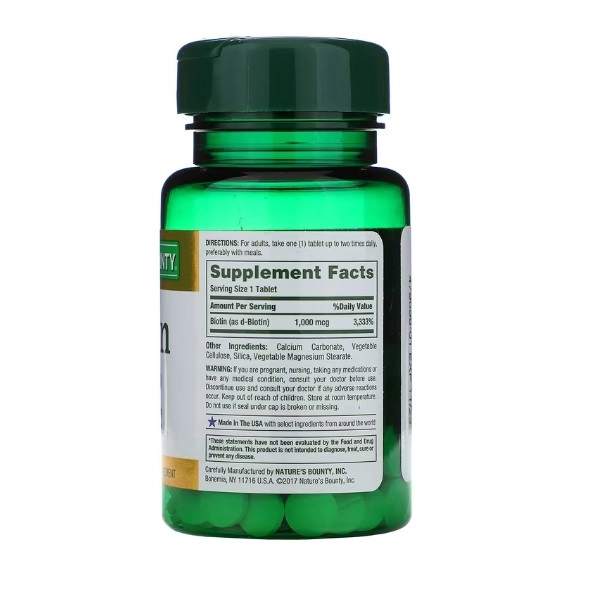 Biotina, 1.000mcg, 100 comprimidos. Natures Bounty