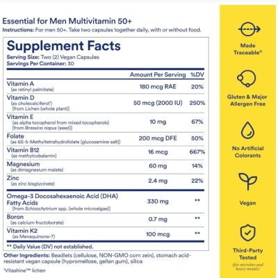 Essential for Men, Multivitamínico para Homens 50+, 60 Cápsulas Sabor Menta, Ritual