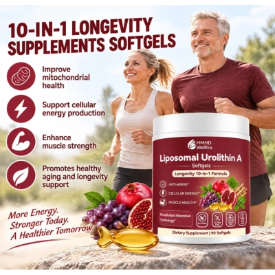 Urolitina A Lipossomal 1000mg, Premium 10 em 1, 90 Cápsulas, HMHDWelltra