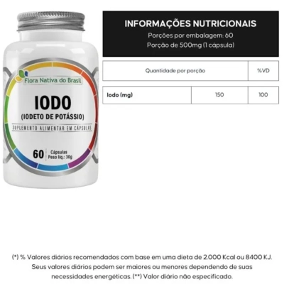 Iodo, Iodeto de Potássio, 150mg, 60 Cápsulas, Flora Nativa