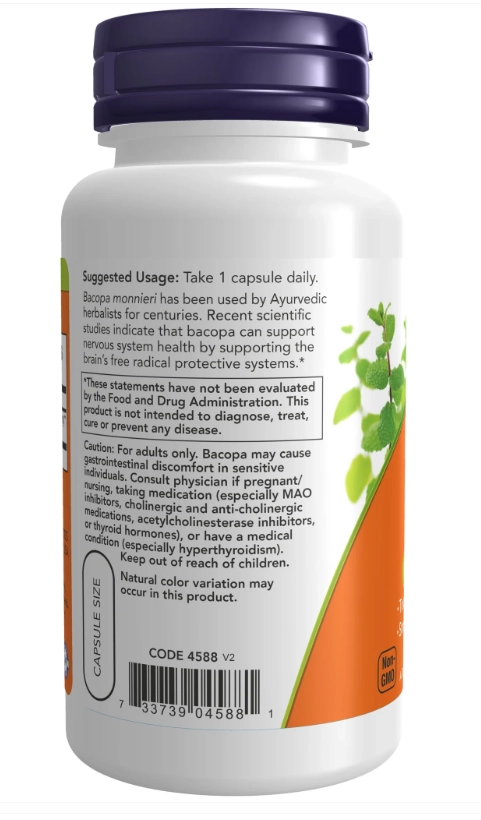 Extrato de Bacopa 450mg, 90 Cápsulas, Now