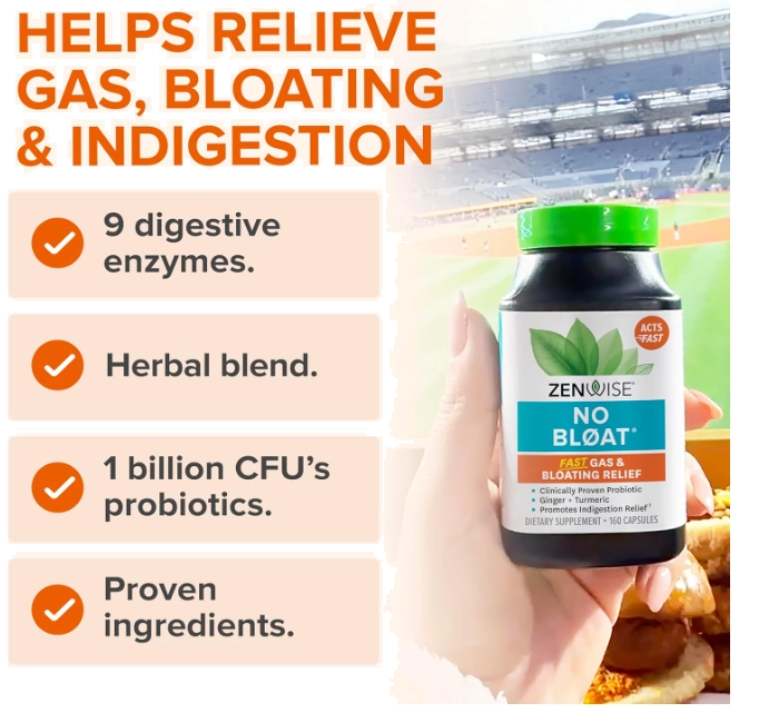 No Bloat Digestive Enzymes com Lactase, 160 Cápsulas, Zenwise