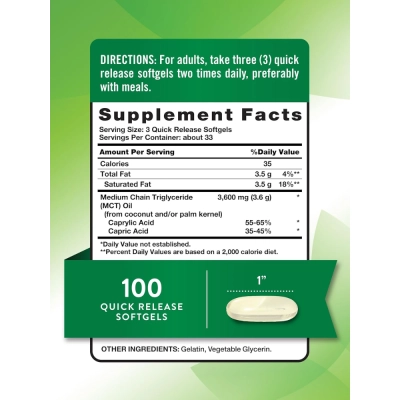 Óleo MCT, 3600mg, 100 Softgels, Nature’s Truth 