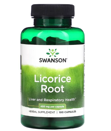 Licorice Root, Raiz de alcaçuz 450mg, 100 Cápsulas, Swanson