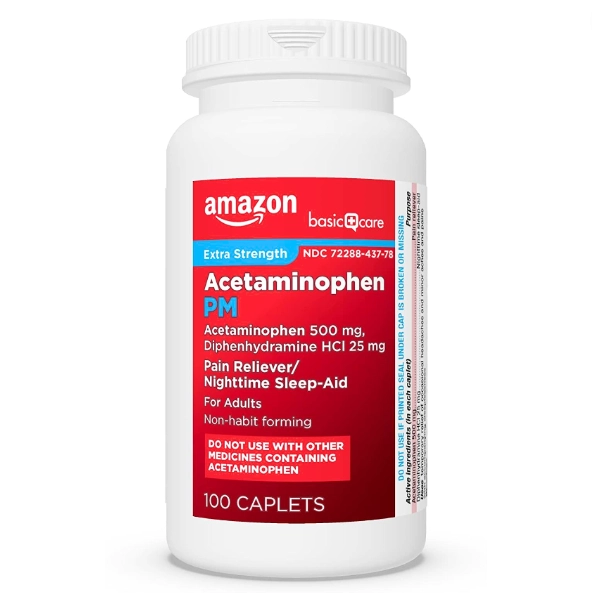Acetaminofeno Noturno (Paracetamol), Força Tripla, 500mg, 100 Comprimidos, Amazon Elements