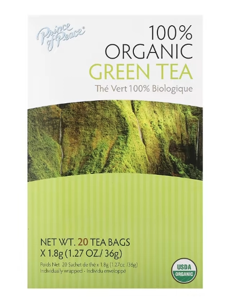 Chá Verde 100% Orgânico, 20 Saquinhos, 36g, Prince of Peace